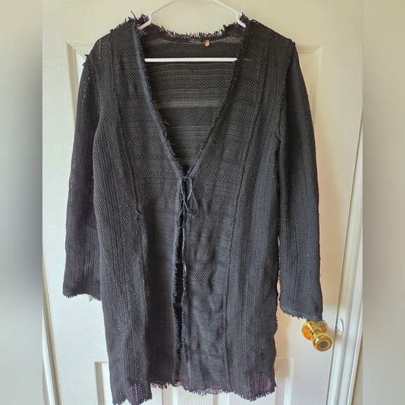 Elie Tahari Black Knit Cardigan M Fringe Hem - Picture 4 of 6
